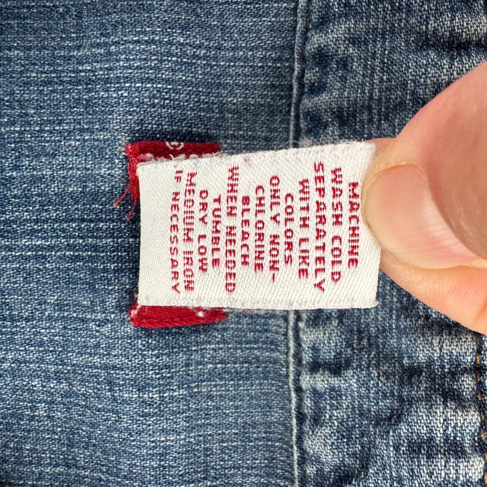 Levi's Western Indigo Shirt Kids XL 16 Blue Denim Pearl Snap Long Sleeve Cowgirl - Picture 9 of 11